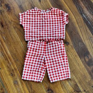 Hanna Andersson Red Gingham Linen Cotton Set 2T